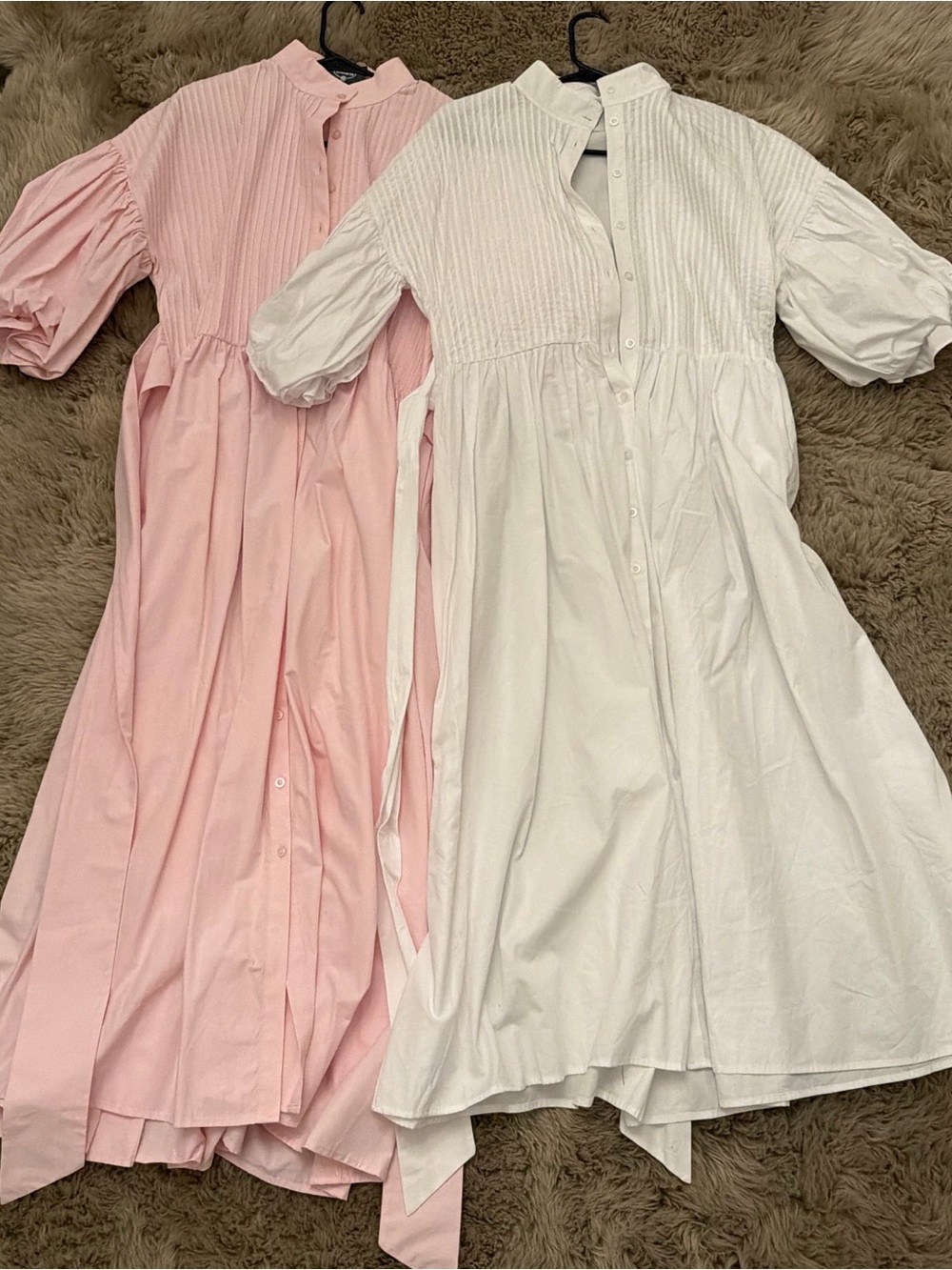 Pink and white maxi dresses